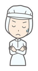 Female workers wearing white sanitary clothing are suffering