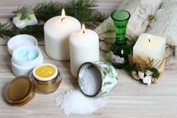 Fototapeta na wymiar Aromatherapy spa concept & candles . 
