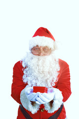 Santa Claus with Christmas Gift, isolated on white background