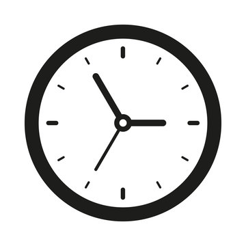 Clock icon in flat style, black timer on white background, business watch. Vector design element for you project