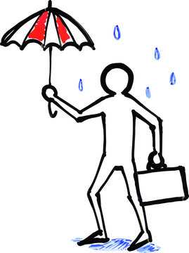 Man Under Umbrella In Rain White Board Illustration