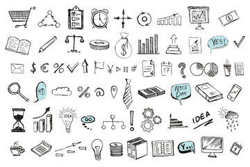 Business symbols hand drawn doodle pattern 
