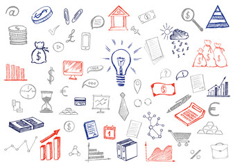 Business symbols hand drawn doodle pattern 
