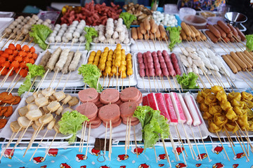 Fried food with sticks, Thai style food, Thailand street food ,Bangkok