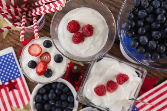 Fruits and ice cream with 4th july theme