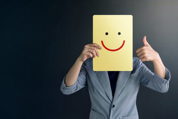 Customer Experience Concept, Portrait of Client Woman with Thumb Up in meaning 