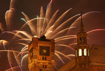Firework at Old Market Square in Torun.  Poland © Andrey Shevchenko