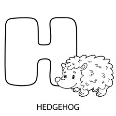 animal alphabet coloring page. Vector illustration of educational alphabet coloring page with cartoon character for kids