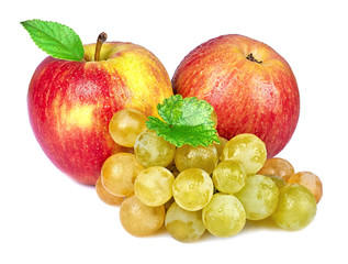 Naklejka na ściany i meble apples and grapes on white background