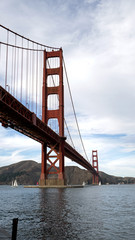 The symbol of San Francisco, suspension bridge spanning over strait connecting San Francisco Bay...