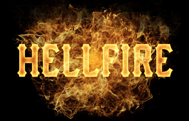 hellfire word text logo fire flames design - obrazy, fototapety, plakaty