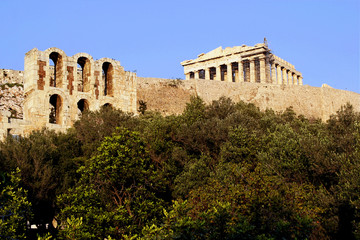 Fototapeta na wymiar Partial view of Parthenon temple on the Athenian Acropolis, Greece.