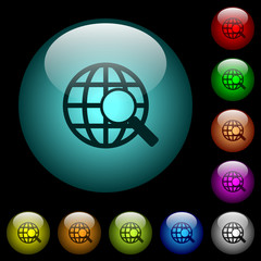 Web search icons in color illuminated glass buttons