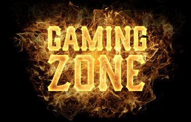 gaming zone word text logo fire flames design