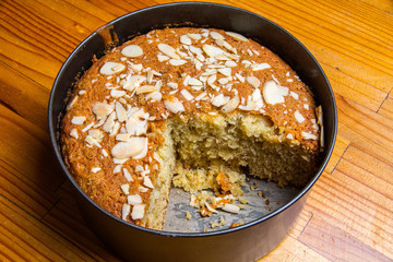 Apple cake sprinkled with Almonds.