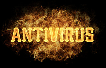 antivirus word text logo fire flames design