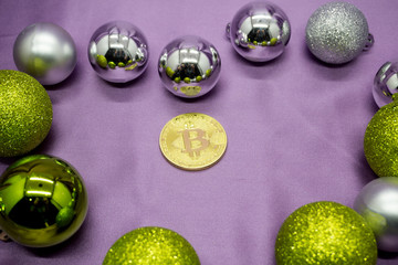 Bitcoin. Gold Bitcoin on the pink background. Concept mining