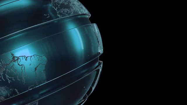 Earth Globe glass sphere rotation.PNG Alpha.Green earth map.Good for broadcast news intro. Beautiful 3D render of metal and grass.Type 2