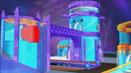 vista notturna di un castello fantasy virtuale