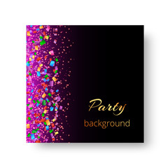 New Year background with bright confetti particles on purple backdrop for celebrity flyers