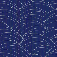 Traditional japanese needlework with waves. Seamless pattern. Sashiko with waves. Abstract backdrop. Sashiko motif. Quilting texture. For background, texture or decoration.