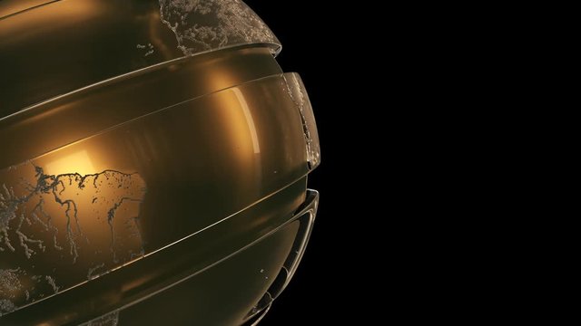 Earth Globe glass sphere rotation.PNG Alpha.Golden earth map.Good for broadcast news intro. Beautiful 3D render of metal and grass.Type 1