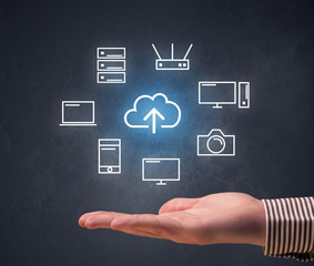 Hand holding technology related icons