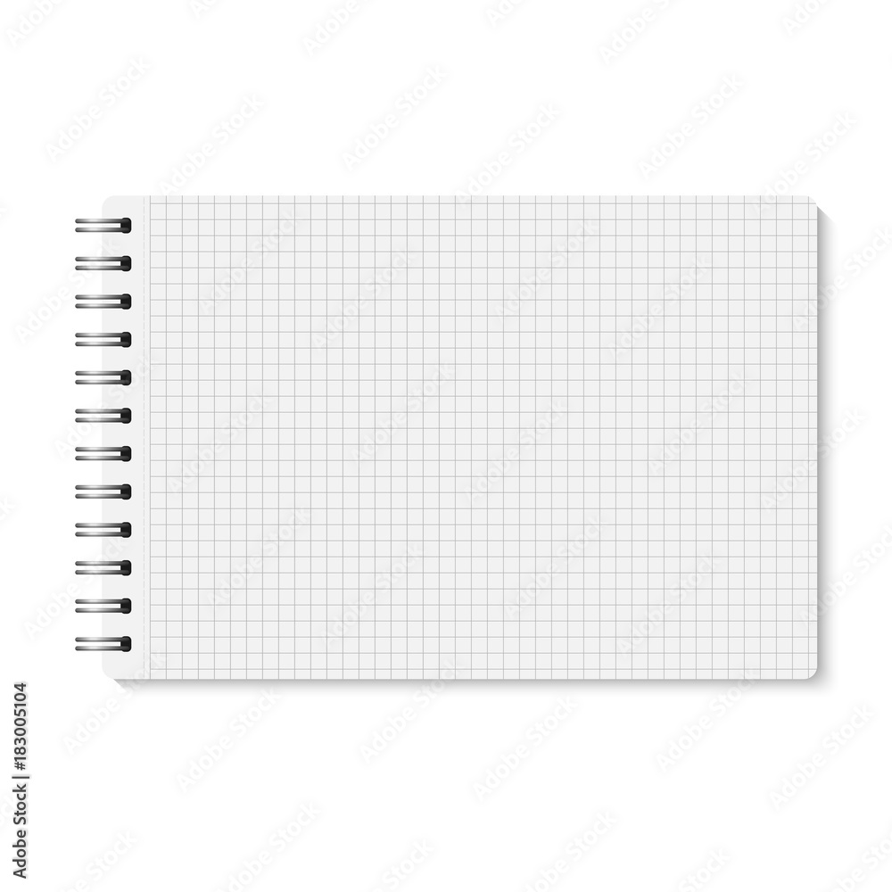 Aufkleber Vector white realistic opened spiral bound notebook. Horizontal cell lined notepad. A5