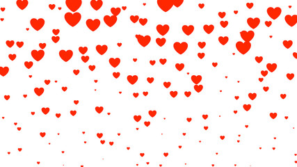 Heart halftone Valentine`s day background. Red and pink falling hearts on white. Vector illustration
