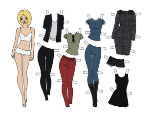 Paper doll with cutout clothes