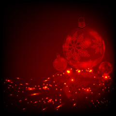 Christmas red, fire design with balls with snowflakes