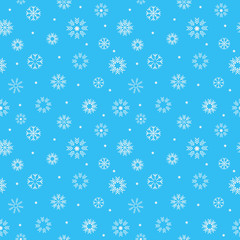 Christmas seamless pattern with white snowflakes on light blue background. Vector