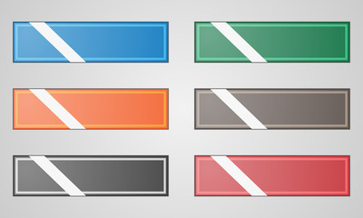 Vector colored flat buttons with white stripe.