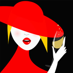Donna con cappello rosso e calice