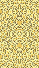 Fashionable seamless pattern with celtic knot ornament of beige, light brown, and black shades