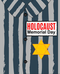 Holocaust RMemorial Day. Yellow Star David. International Day of Fascist Concentration Camps and Ghetto Prisoners Liberation card whith hand and barbed wire Vector illustration