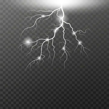 Realistic vector lightning flash light on transparent background.