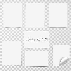 Realistic Set white empty sheet of sticker paper isolated on transparent background.