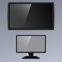 Realistic TV screen lcd, plasma isolated on gray background.  illustration.