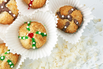 coconut cookies. Freshly baked home made coconut macaroons or pyramids.