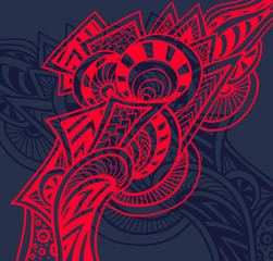 Abstract decorative element in Zentangle or Zendoodle style red on dark for decoration package for print on T-Shirt or other things 