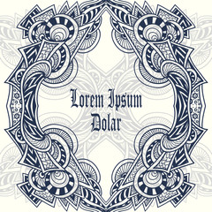 Vintage frame with Abstract seamless pattern  in Zentangle style black grey on white