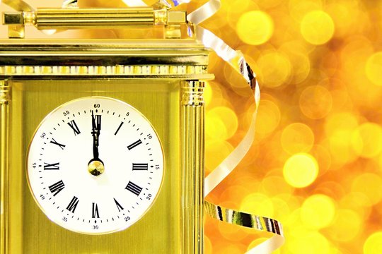 New years eve celebration with clock waiting for new years no people stock photo	