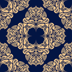 Golden blue floral seamless pattern