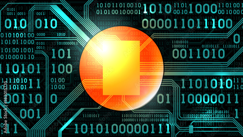 Poster Abstract background with electronic circuit board binary code and round place for text symbol logo, computer digital technology, frame, well organized layers