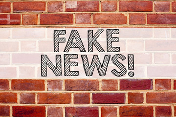 Conceptual announcement text caption inspiration showing Fake News. Business concept for Propaganda Newspaper Fake News written on old brick background with copy space