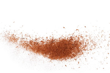 pile cinnamon powder isolated on white background, with top view - obrazy, fototapety, plakaty