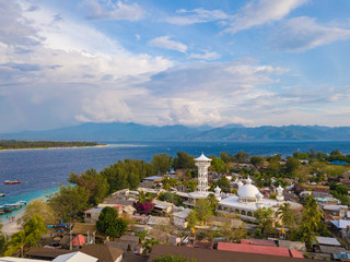 Aerial view to Baiturrahman Mosque on Gili Trawangan island, Indonesia