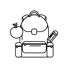 school backpack apple and pencil back elementary study vector illustration outline