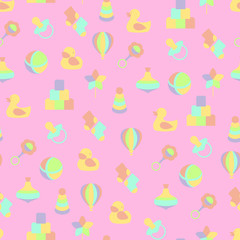 Baby toys seamless pattern on pink background